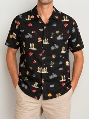 Reverse Threads Men Size M Cotton Black Surf Palm Shirt Short Sleeve New
